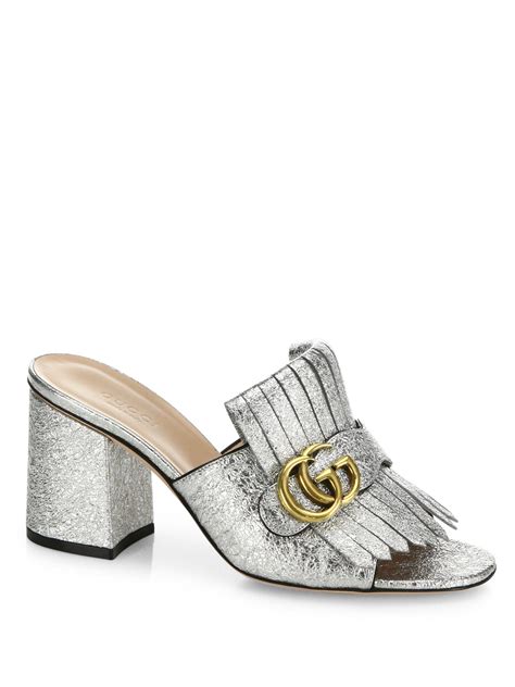 silver metallic leather gucci g heel|Gucci heels open toe.